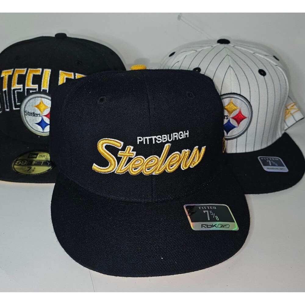 Lot 3 Pittsburgh Steelers NFL Football New Era 59Fifty Hat Sz 7 3/8 5/8 Reebok